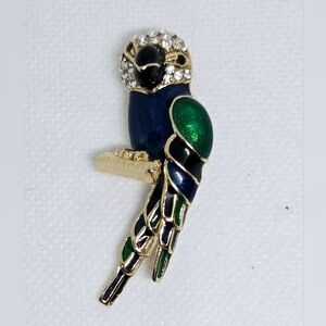 Vintage Cabouchon Rich Enamel and Crystal Parrot Brooch